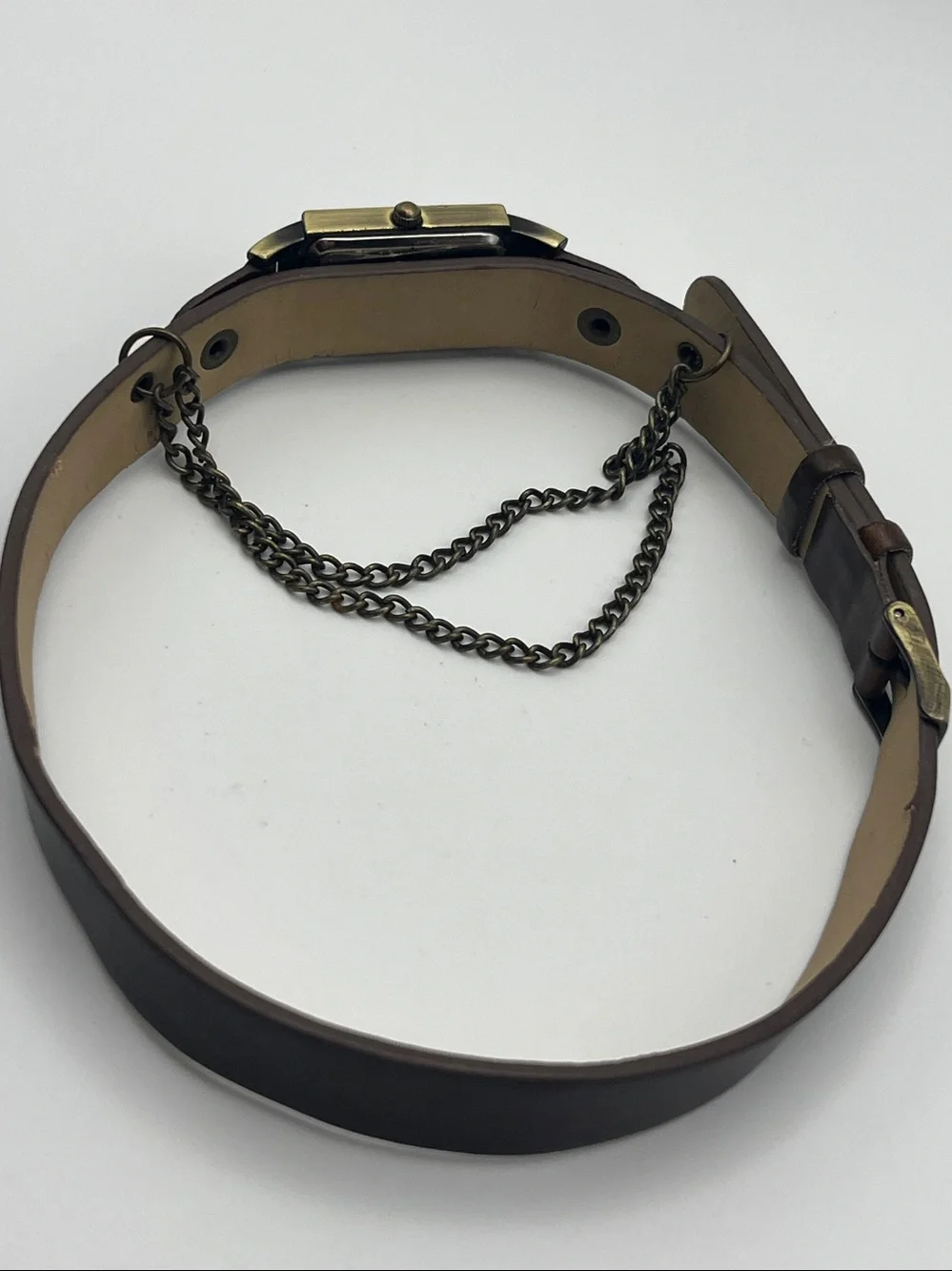 Mudd Brown Leather Strap Watch with Brass Tone Case